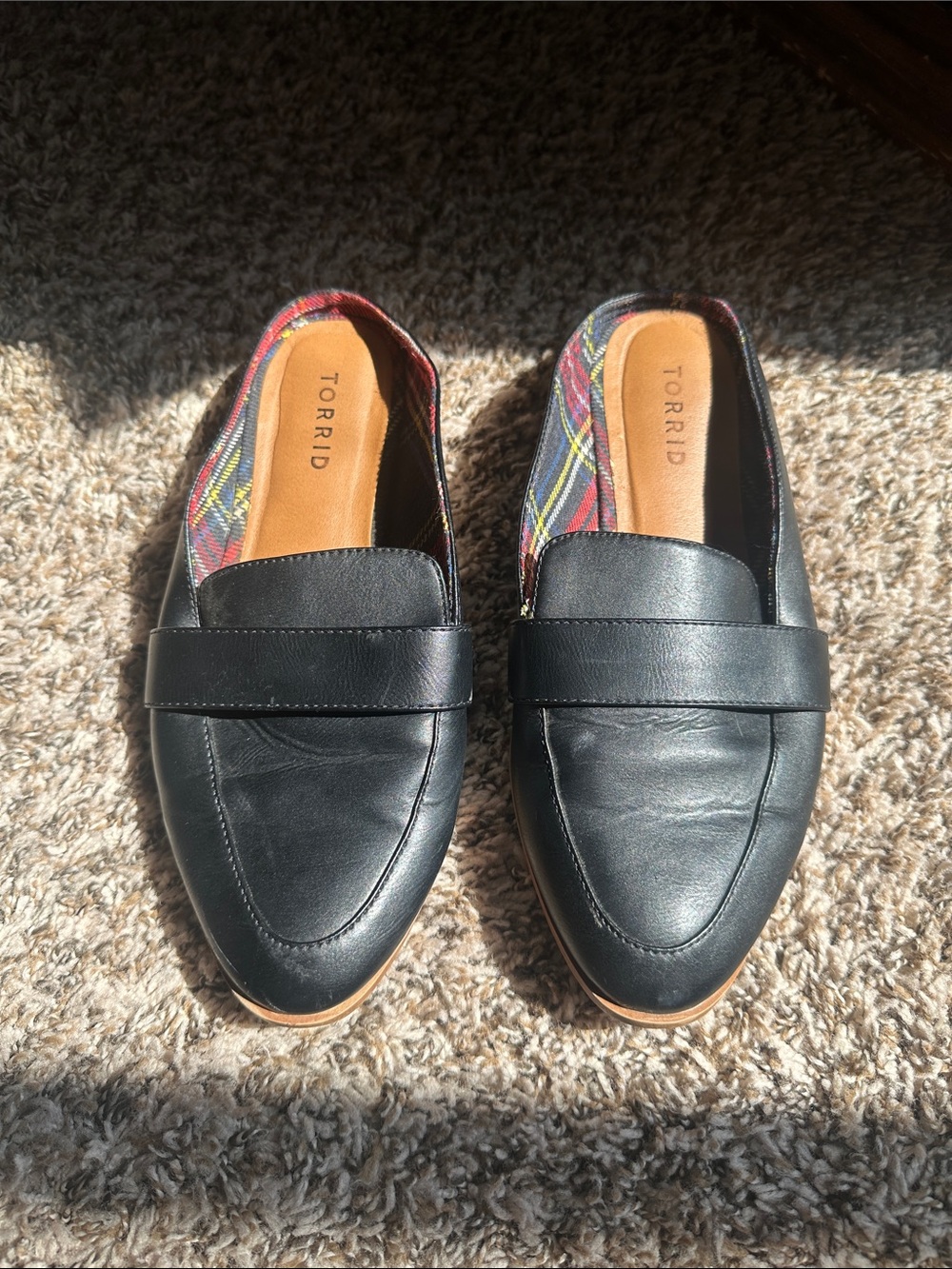 torrid Black Faux-Leather mule Loafers with Plaid Lining